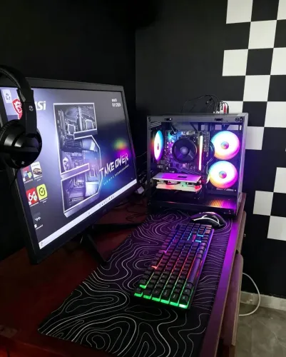 Pc Gamer completo Ryzen 5500/ RX 580/ 16gb dd4/ monitor 27pl, teclado mouse e headset.