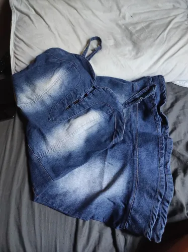 Vestido Jeans Curto Sexy Alcinha Desbotado Fade Coração na Frente Tam. M Ótimo Estado!
