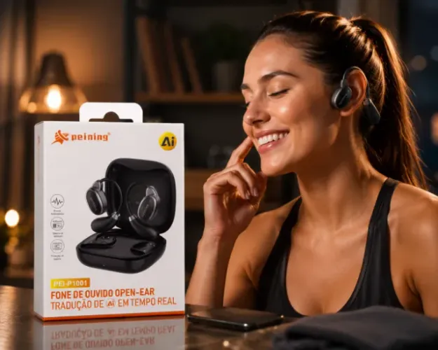 Tradutor Inteligente Bluetooth Open-Ear - Fone com IA