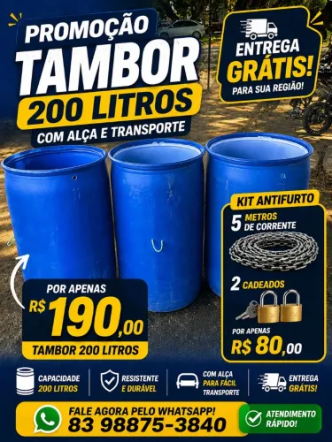 Tambor para lixo predial cap. 200 litros entrega grátis 