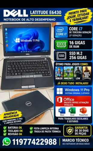 NOTEBOOK DELL CORE I7 16 GIGAS DE RSM SSD M.2 256 GIGAS TUDO OK REVISADO