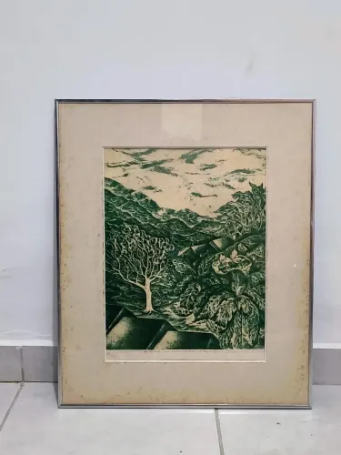 litogravura assinada 1977 lindo quadro obra de arte decoração casa beleza pintura natureza