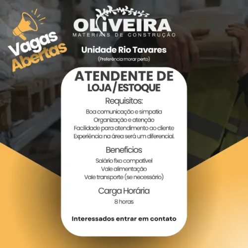 VAGA: ATENDENTE DE LOJA / ESTOQUE