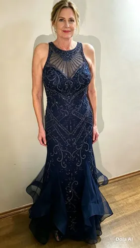 Vestido Luxo Pedraria Azul Semi Novo