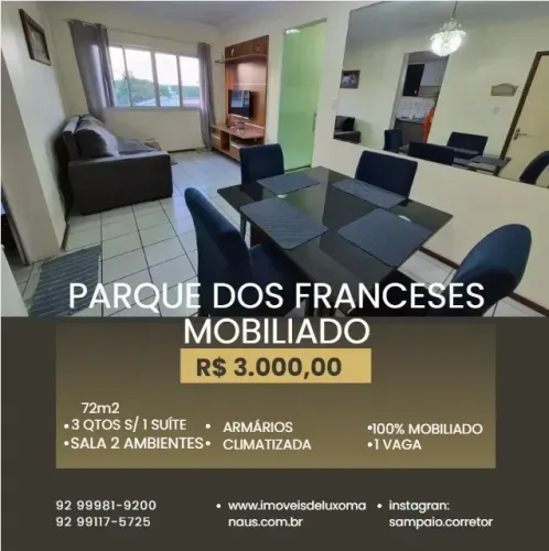 PARQUE DOS FRANCESES, 100% MOBILIADO, 3 QTOS, C/ ÁGUA E GÁS