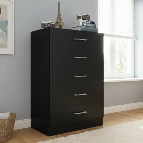 Cômoda 5 Gavetas Aruba Preto - FELLICCI/ pronta entrega