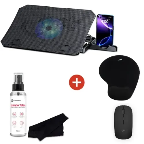 Kit Home Office Goldentec Suporte Notebook Mouse Mousepad Limpa Telas Frete Grátis