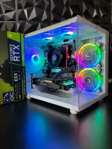 Pc gamer Ryzen 5 gabinete aquário branco com RTX