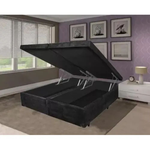 Cama baú Drean pop tamanho Queen suede preto / pronta entrega