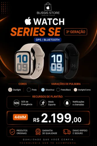 NOVO/ LACRADO Apple Watch serie SE 3º Geração 44mm / Starlight ou Preto - Loja Fisica