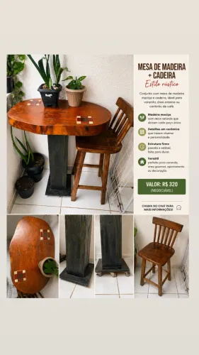 Mesa de madeira e cadeira rústica