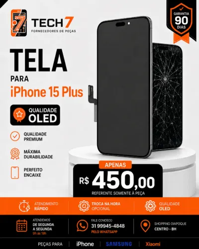 Tela iPhone 15 Plus OLED com Garantia de 90 Dias