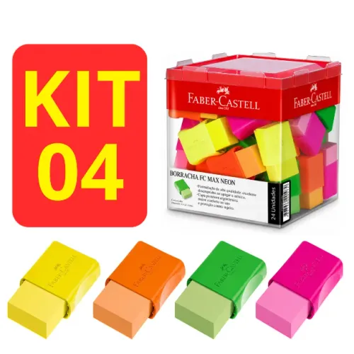 Kit 4 Borracha Escolar Faber Castell Cores Neon