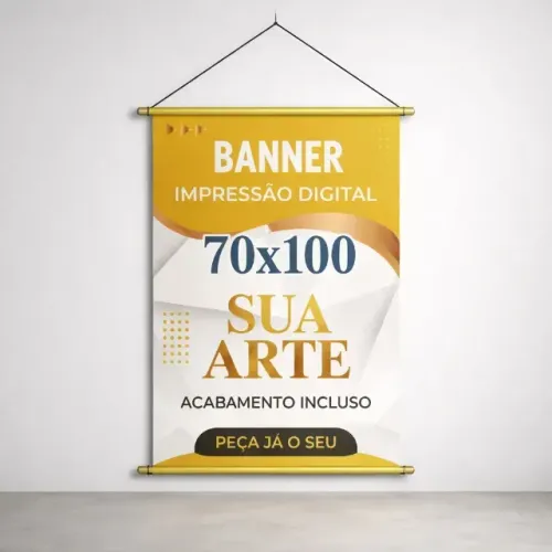 Banner Personalizado Completo madeira e cordão 70x100cm