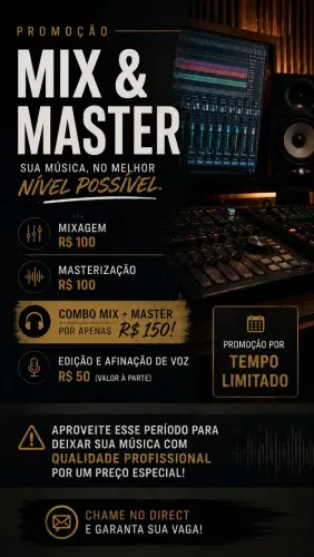 Edição, Mixagem e Masterização de áudio.