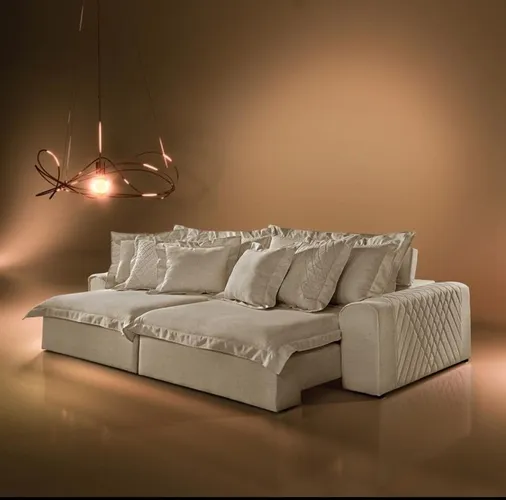 Sala sofá retrátil e reclinavel linho bege top de linha