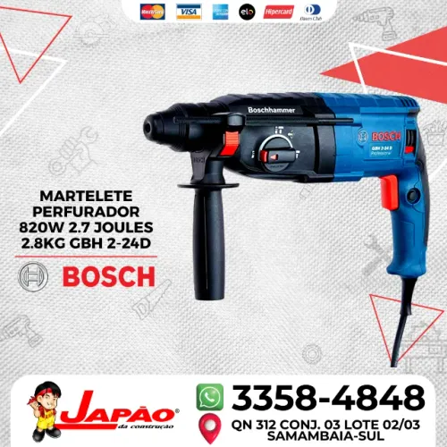 Martelete Perfurador Bosch 820W GBH 2-24D Garantia de 1 Ano