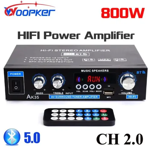 Ak38 Amplificador De Potência De Áudio 400w + 400w-2.0 Ch/USb/Fm/Bluetooth 5.0 +controle