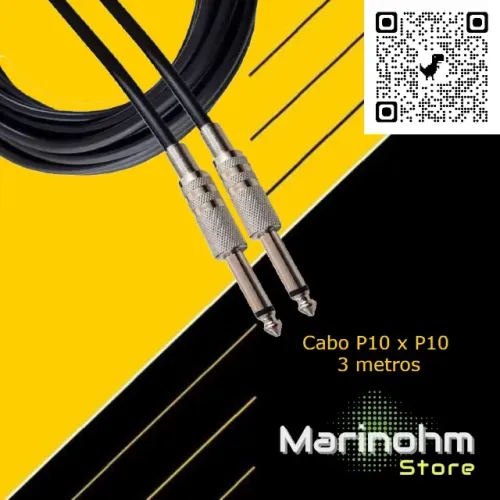 Cabo P10 X P10 Mono 3 Metros Guitarra Baixo Violão