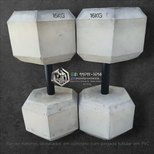 Halteres  de16kg o Par (16+16kg = 32kg total) Concreto bruto + pegada firme - R$ 192,00