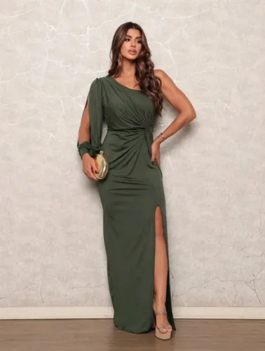 Vestido Longo com Fenda Verde - M