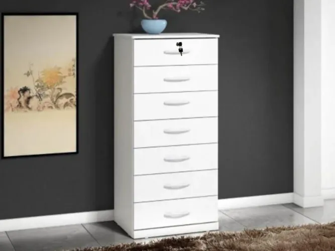 Cômoda vertical branca com 7 gavetas l77m