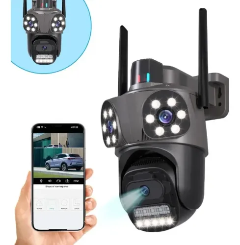 Camera Seguranca Externa Lente Tripla Com Sirene App Icsee + Cartão de Memória 64 gb