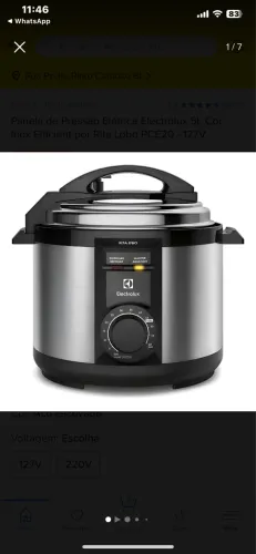 Panela de Pressão Elétrica Electrolux 5L Cor Inox Efficient por Rita Lobo PCE20 - 127V