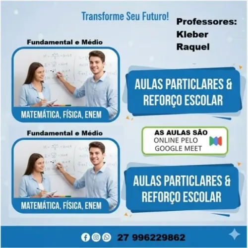 Aulas particulares e reforço  de matemática, física e química. Fundamental ao Médio