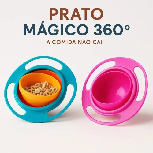 Prato Mágico 360° Infantil - Antiqueda, Colorido, Refeição Sem Bagunça