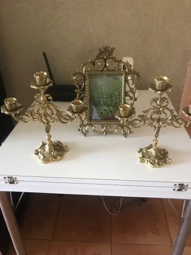 Castiçal bronze com porta retrato bronze