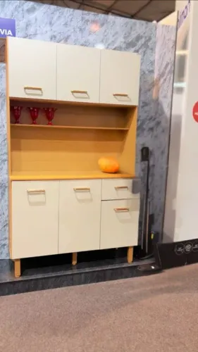  Kit Armário Cozinha New Livia 6 Portas Freijó Off White Poliman 