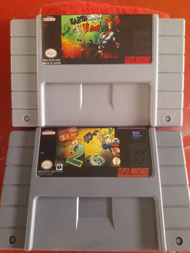 Lote Earthworm Jim e Earthworm Jim 2 - Super Nintendo repro nova chipada.
