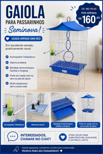 Gaiola para Calopsita ou Periquito - Seminova - R$ 160
