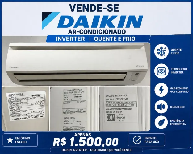 Ar condicionado Daikin 9.000 quente e frio,. inverter.