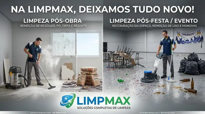 Está precisando de Limpeza Pós Obra, pós festa ou Limpeza contínua?