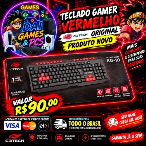 Teclado Gamer vermelho novo