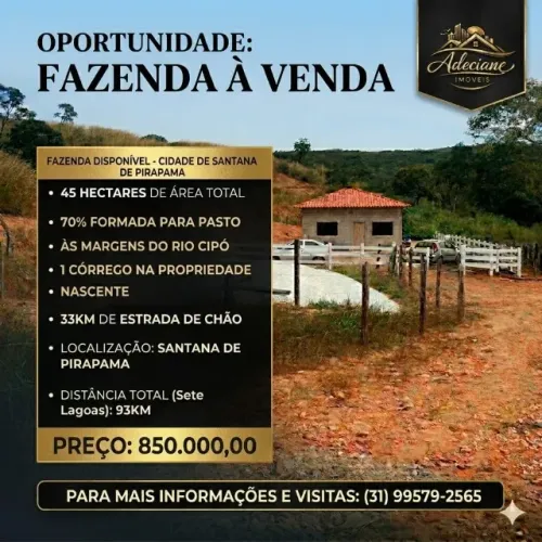 FAZENDA EM SANTANA DE PIRAPAMA AS MARGENS DO RIO CIPO