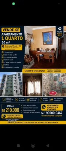 Lindo apartamento de 1 quarto no centro de Vitória 
