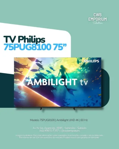 Smart TV PHILIPS Ambilight 75 polegadas 4K, 75PUG8100/78, Comando de Voz nova<br>