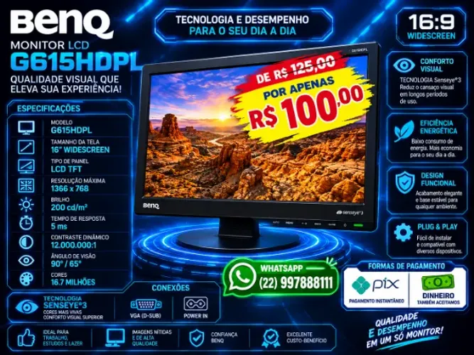 Monitor de 15,6" Benq LED NÃO RESERVO ( Contato apenas Whatsapp ) produto usado
