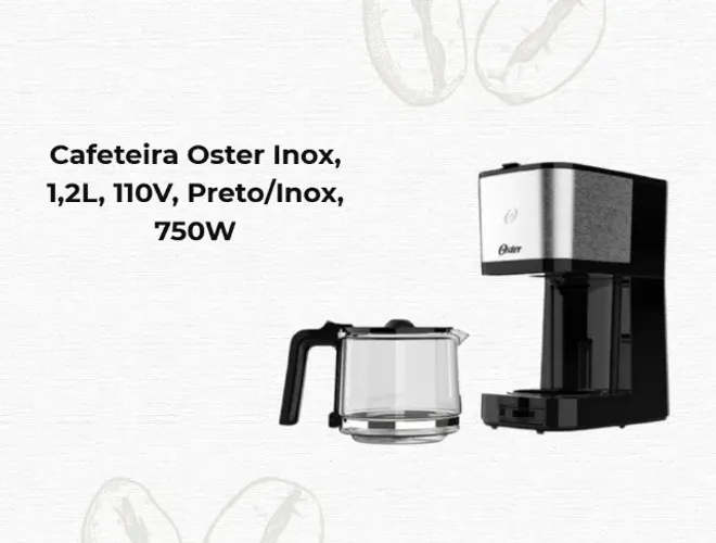 Cafeteira Oster Inox, 1,2L, 110V, Preto/Inox, 750W