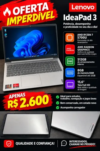 Lenovo IdeaPad3 Ryzen 7 5700u - Potente - Estado novo