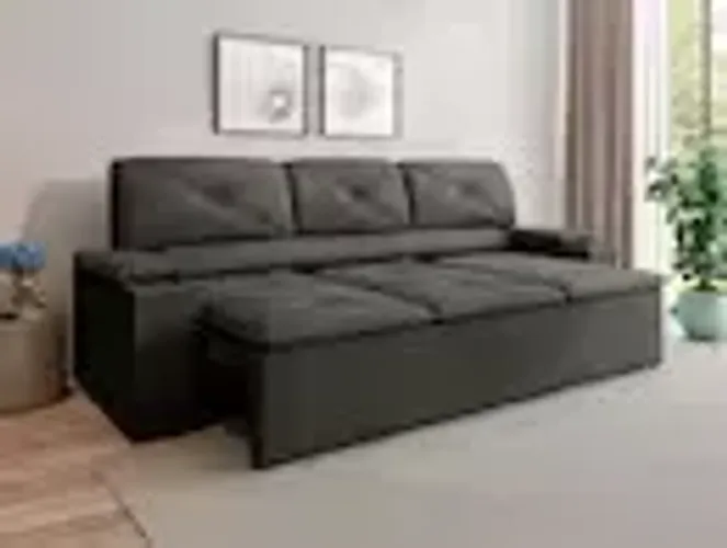 Sofá 3 Lugares NextSofás Joy Velosuede Retrátil Reclinável com Porta Copos - Chumbo