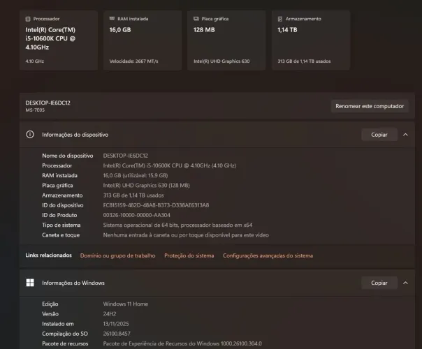 Computador Completo TOP - 16Gb RAM - i5 10600K - SSD