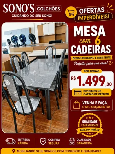 Mesa nova seis cadeiras em granito