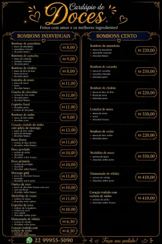 Cardápio de doces artesanais e salgados caseiros