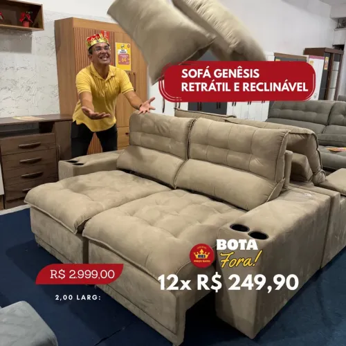 PROMOÇÃO URGENTE - Sofá Gênesis  RETRÁTIL RECLINÁVEL por apenas 12x R$249,90 Bege
