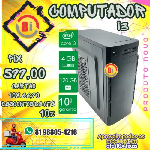 Computador Intel Core I3, Memória RAM 4GB, SSD 120GB