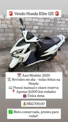 Honda Elite 125 - Única dona - Baixa quilometragem